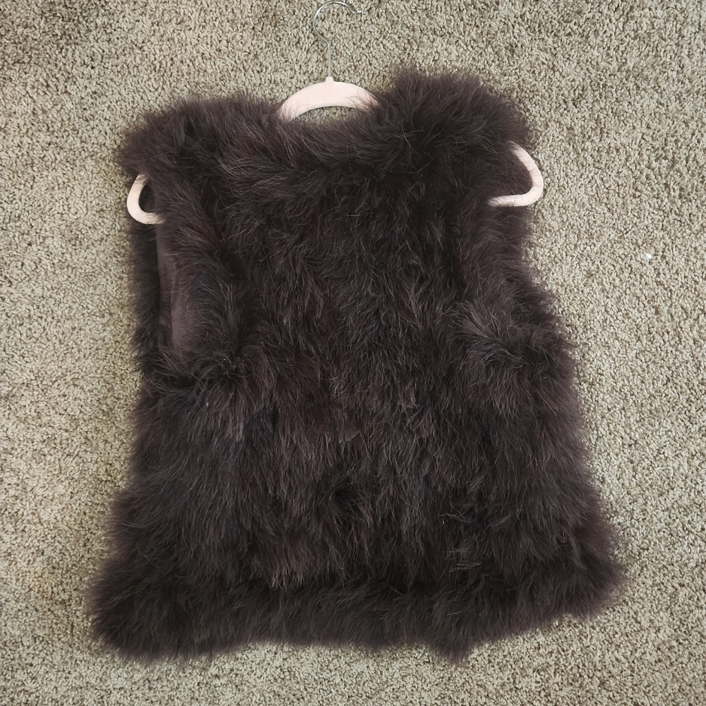 Club monaco marabou brown real feather vest women's - Picture 2 of 4